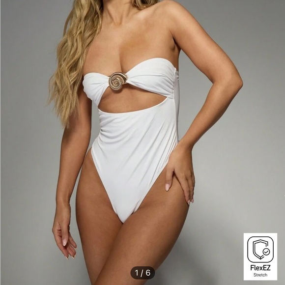 Missguided + Other - White Strapless Swimsuit with Gold Accent